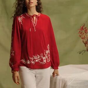 Sundance Womens Julian Embroided Linen Top sz L